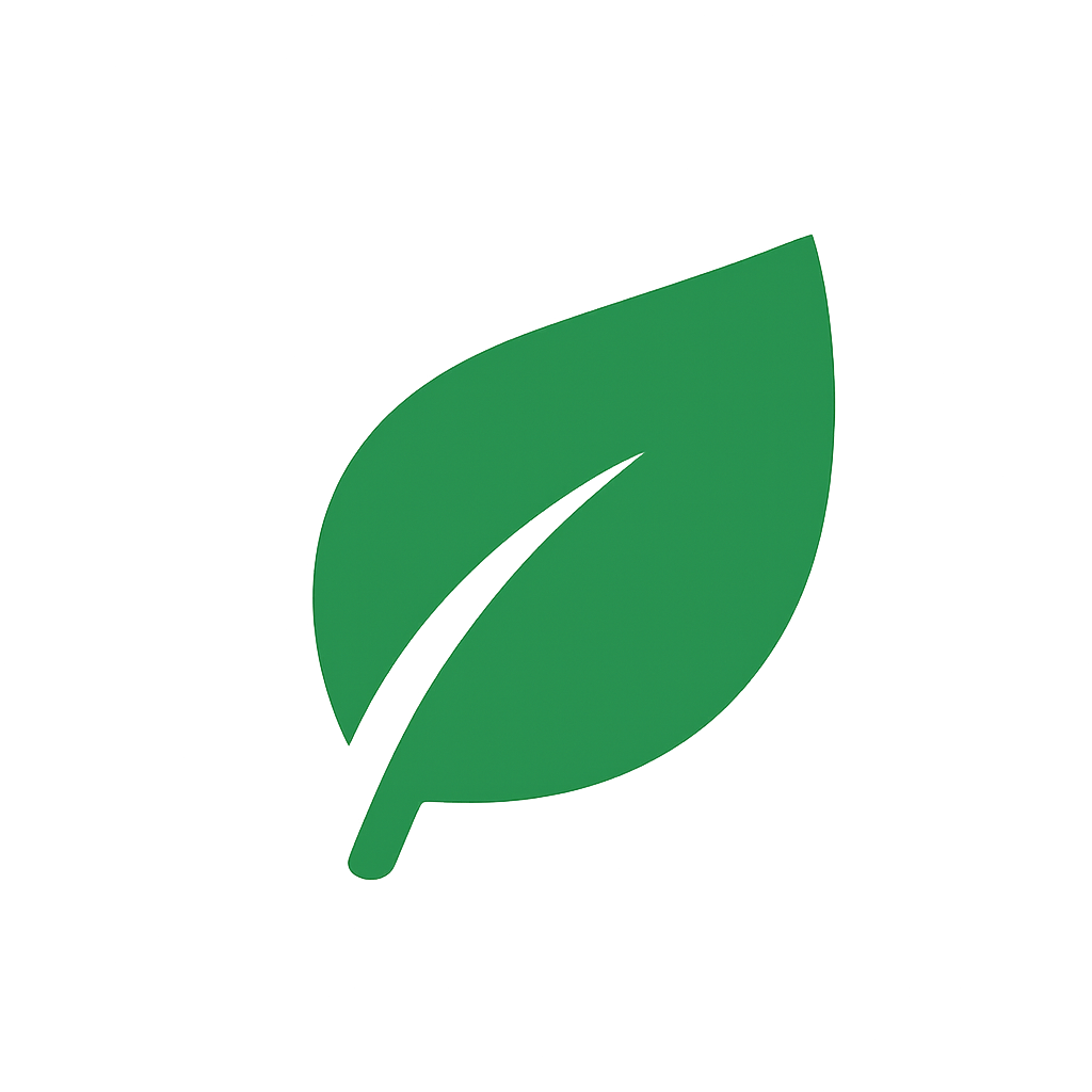 Icono de hoja verde representando espacios verdes y paisajismo